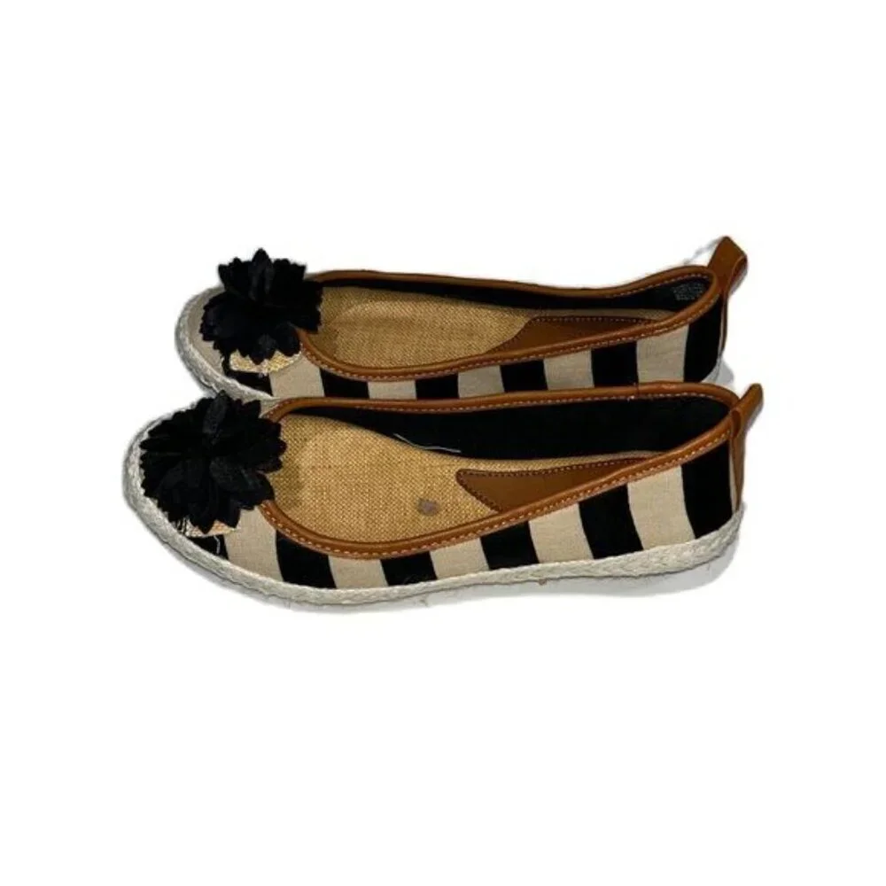 Kim Rogers Black and White Espadrilles with Striped Pattern Size 7.5